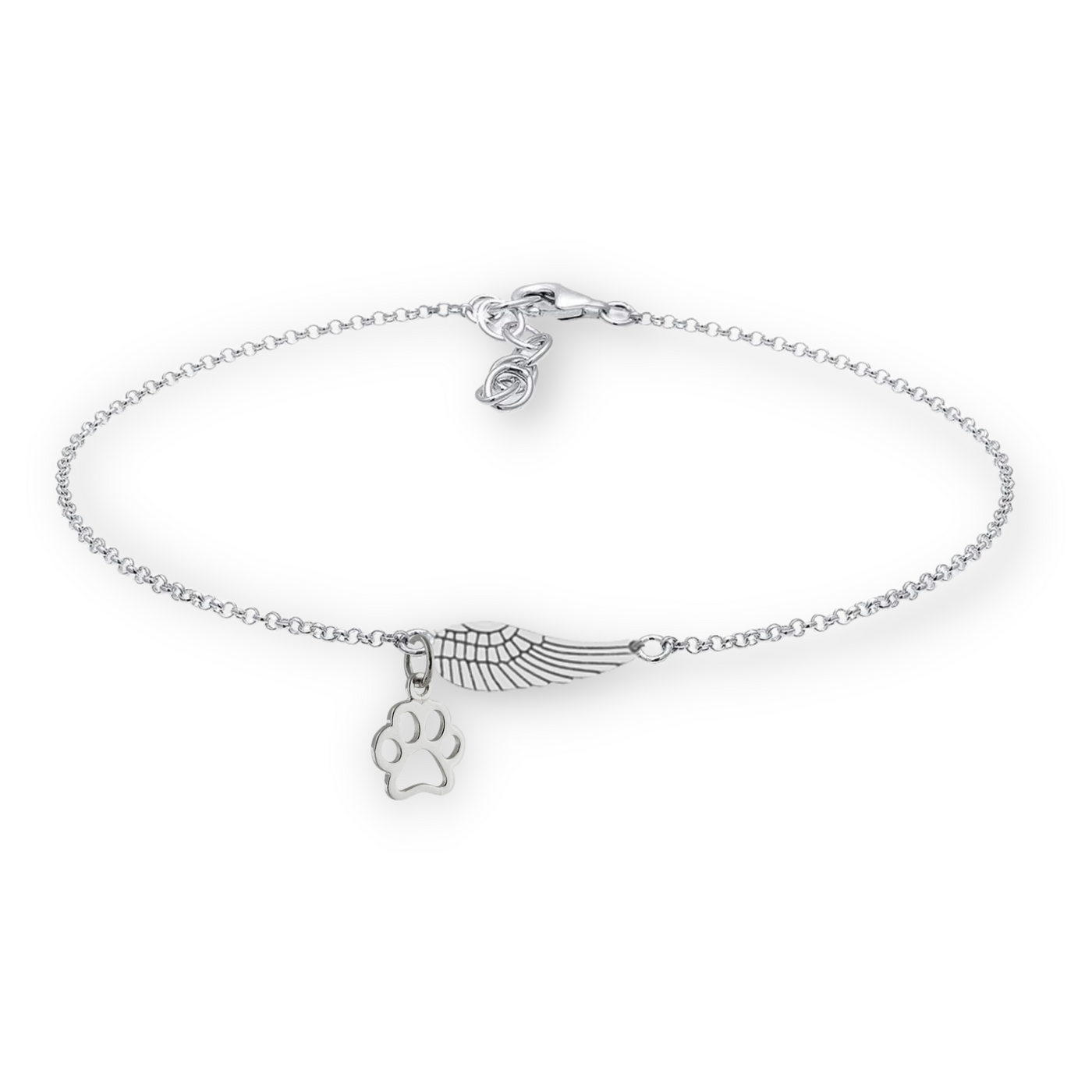Silver Memorial Bracelet with Angel Wing & Paw Print | Handmade – Grace ...